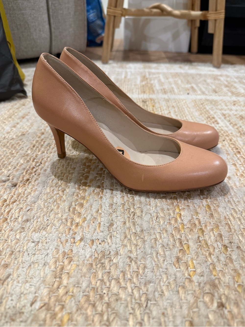 LK Bennett Nude Leather Round-Toe Mid Heels